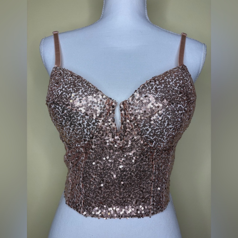 Fashion Nova Sequin Top in Rose Gold